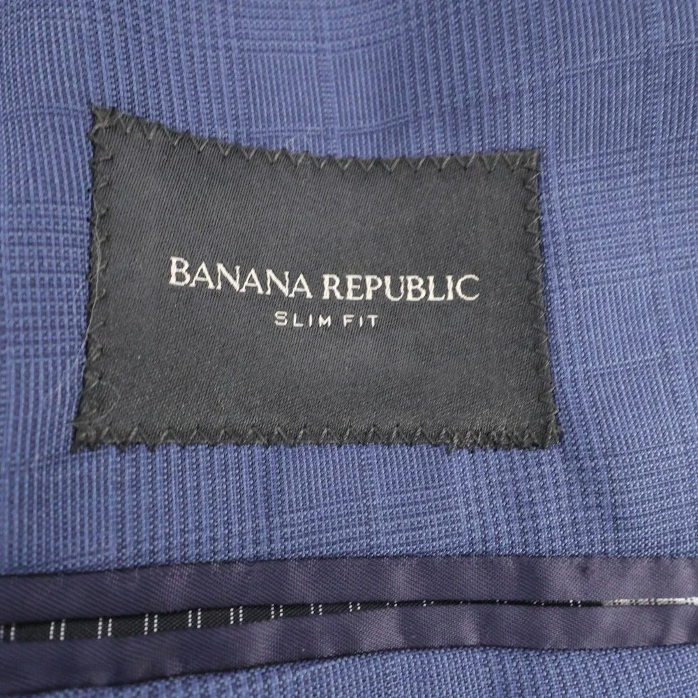 Banana Republic Slim‎ Fit Italian Wool Plaid Blazer Blue Mens 40R